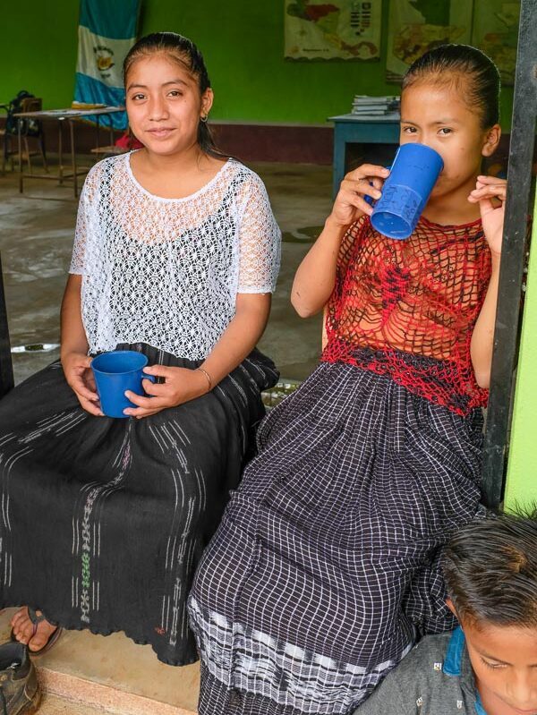 SchoolSnacks-5 Guatemalan students receiving nutrient-enriched school snack